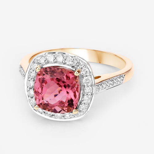 2.71 Carat Genuine Royal Pink Tourmaline and White Diamond 14K Yellow Gold Ring by Bids.com