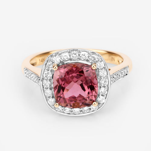 2.71 Carat Genuine Royal Pink Tourmaline and White Diamond 14K Yellow Gold Ring by Bids.com