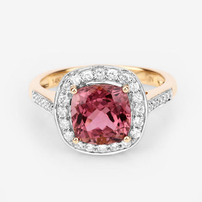2.71 Carat Genuine Royal Pink Tourmaline and White Diamond 14K Yellow Gold Ring by Bids.com