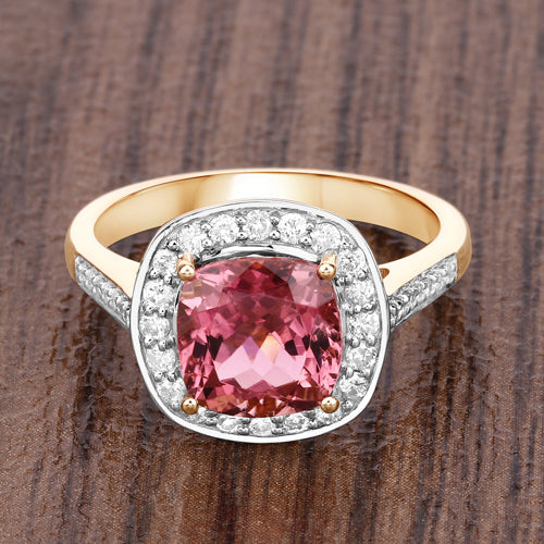 2.71 Carat Genuine Royal Pink Tourmaline and White Diamond 14K Yellow Gold Ring by Bids.com