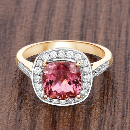 2.71 Carat Genuine Royal Pink Tourmaline and White Diamond 14K Yellow Gold Ring by Bids.com
