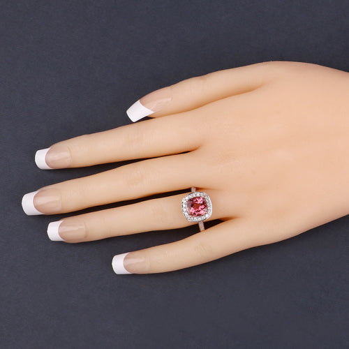 2.71 Carat Genuine Royal Pink Tourmaline and White Diamond 14K Yellow Gold Ring by Bids.com