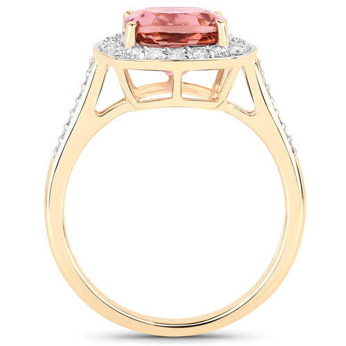 2.71 Carat Genuine Royal Pink Tourmaline and White Diamond 14K Yellow Gold Ring by Bids.com
