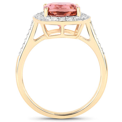 2.71 Carat Genuine Royal Pink Tourmaline and White Diamond 14K Yellow Gold Ring by Bids.com