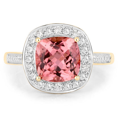 2.71 Carat Genuine Royal Pink Tourmaline and White Diamond 14K Yellow Gold Ring by Bids.com
