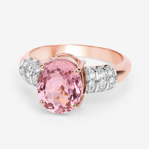 3.11 Carat Genuine Pink Tourmaline and White Diamond 14K Rose Gold Ring by Bids.com