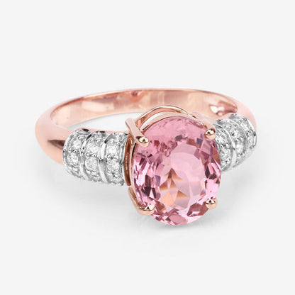 3.11 Carat Genuine Pink Tourmaline and White Diamond 14K Rose Gold Ring by Bids.com