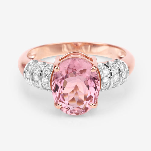 3.11 Carat Genuine Pink Tourmaline and White Diamond 14K Rose Gold Ring by Bids.com