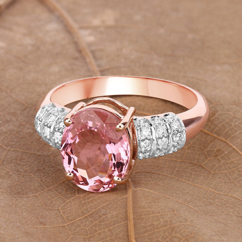 3.11 Carat Genuine Pink Tourmaline and White Diamond 14K Rose Gold Ring by Bids.com