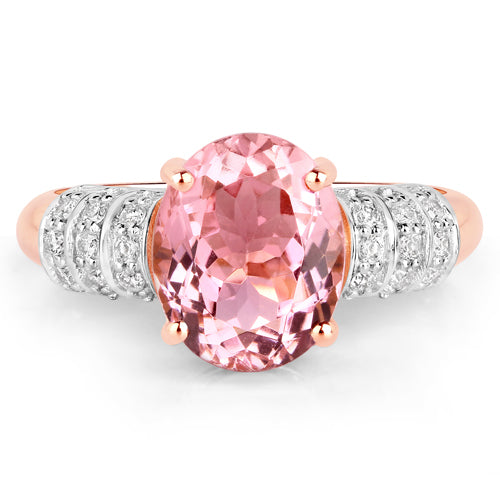 3.11 Carat Genuine Pink Tourmaline and White Diamond 14K Rose Gold Ring by Bids.com