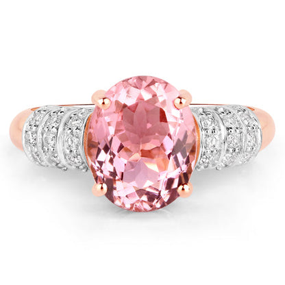 3.11 Carat Genuine Pink Tourmaline and White Diamond 14K Rose Gold Ring by Bids.com