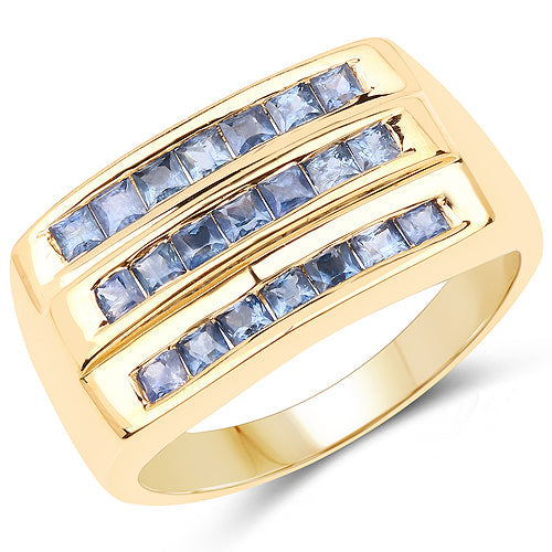 14K Yellow Gold Plated 1.05 Carat Genuine Blue Sapphire .925 Sterling Silver Ring by Bids.com