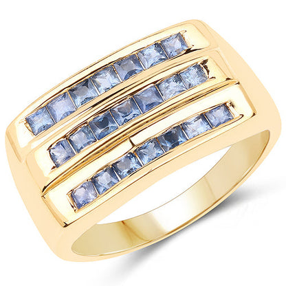 14K Yellow Gold Plated 1.05 Carat Genuine Blue Sapphire .925 Sterling Silver Ring by Bids.com