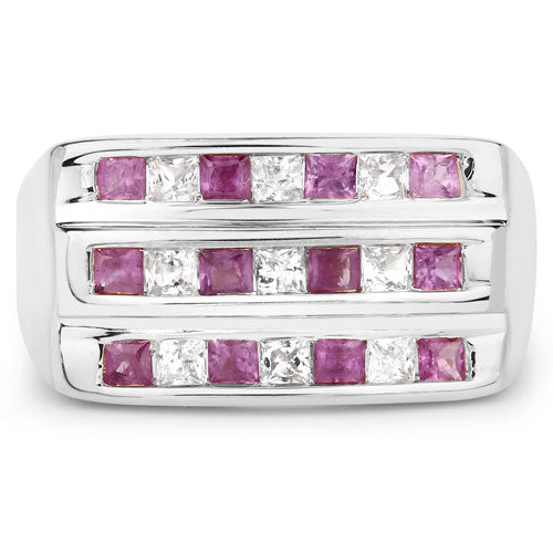 1.26 Carat Genuine Pink Sapphire and White Sapphire .925 Sterling Silver Ring  DestGlow