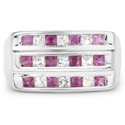 1.26 Carat Genuine Pink Sapphire and White Sapphire .925 Sterling Silver Ring  DestGlow