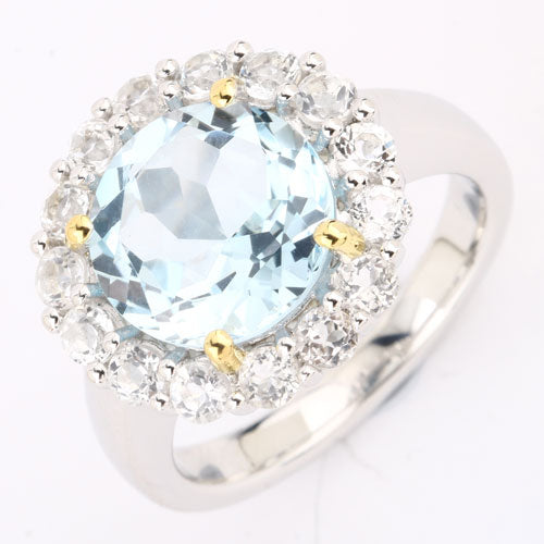 5.20 Carat Genuine Blue Topaz and White Topaz .925 Sterling Silver Ring by Bids.com