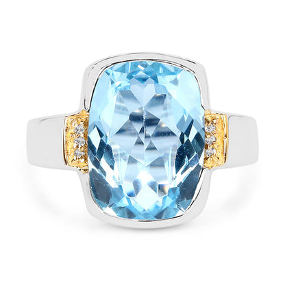 Two Tone Plated 6.93 Carat Genuine Blue Topaz &amp; White Topaz .925 Sterling Silver Ring  DestGlow
