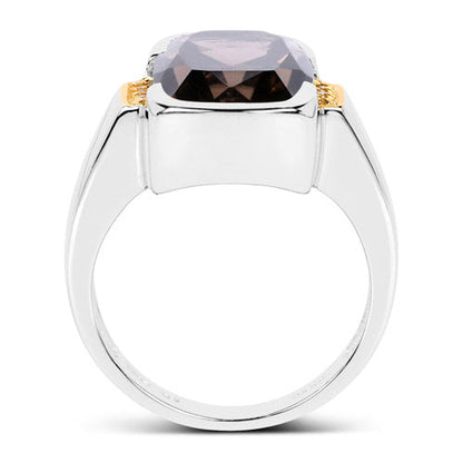 Two Tone Plated 5.51 Carat Genuine Smoky Quartz and White Topaz .925 Sterling Silver Ring by Bids.com