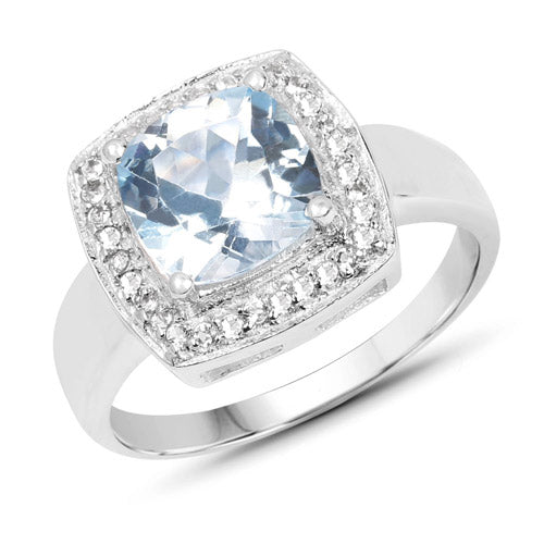 2.46 Carat Genuine Blue Topaz and White Topaz .925 Sterling Silver Ring by Bids.com