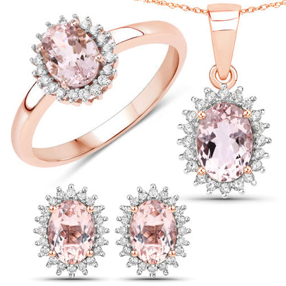 0.81 Carat Genuine Morganite and White Diamond 14K Rose Gold Pendant  DestGlow