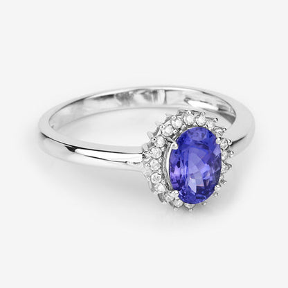 0.86 Carat Genuine Tanzanite and White Diamond 14K White Gold Ring  DestGlow