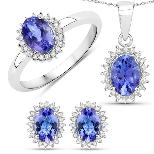 0.86 Carat Genuine Tanzanite and White Diamond 14K White Gold Ring  DestGlow