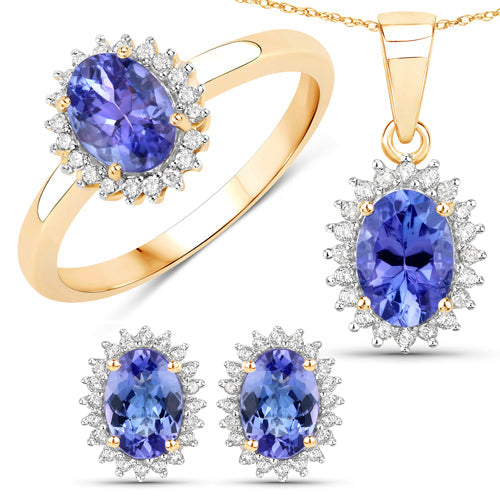 1.71 Carat Genuine Tanzanite and White Diamond 14K Yellow Gold Earrings by Bids.com