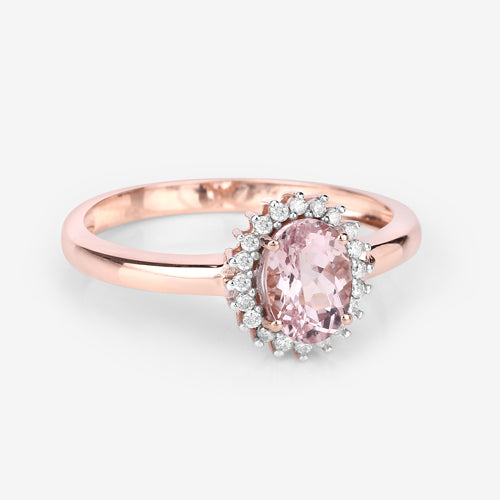 0.81 Carat Genuine Morganite and White Diamond 14K Rose Gold Ring by Bids.com