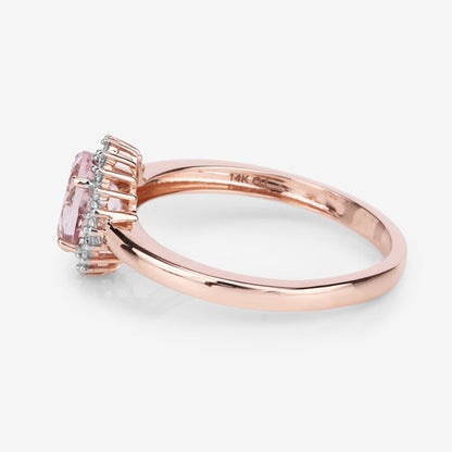 0.81 Carat Genuine Morganite and White Diamond 14K Rose Gold Ring by Bids.com