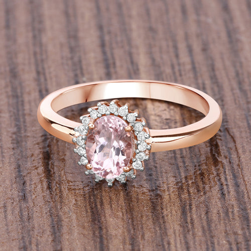 0.81 Carat Genuine Morganite and White Diamond 14K Rose Gold Ring by Bids.com