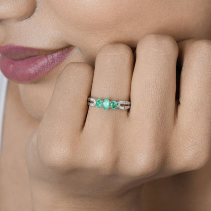 0.53 Carat Genuine Zambian Emerald and White Diamond 14K White Gold Ring  DestGlow