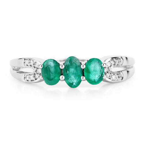 0.53 Carat Genuine Zambian Emerald and White Diamond 14K White Gold Ring  DestGlow