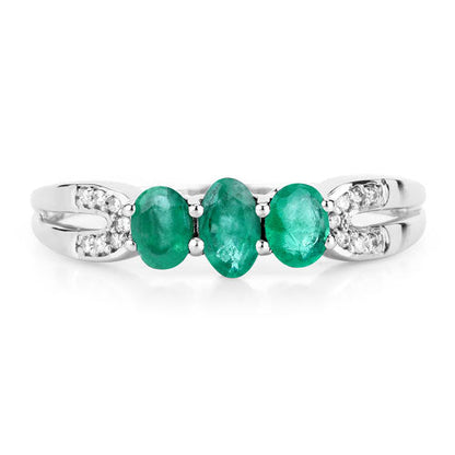 0.53 Carat Genuine Zambian Emerald and White Diamond 14K White Gold Ring  DestGlow