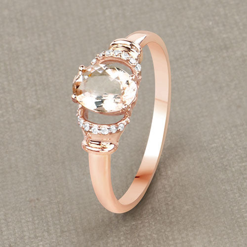 0.75 Carat Genuine Morganite and White Diamond 14K Rose Gold Ring by Bids.com