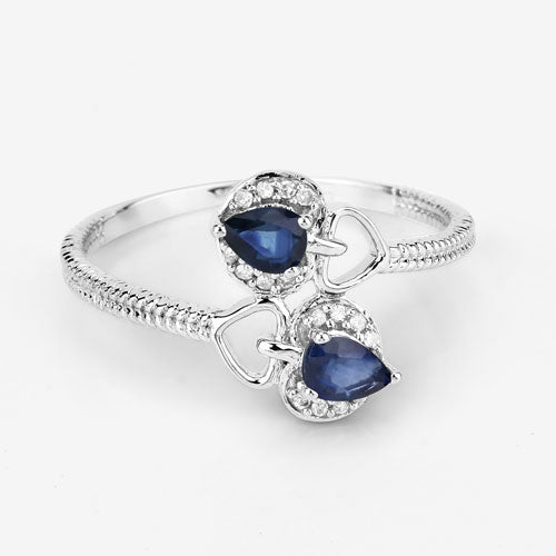 0.34 Carat Genuine Blue Sapphire and White Diamond 14K White Gold Ring by Bids.com