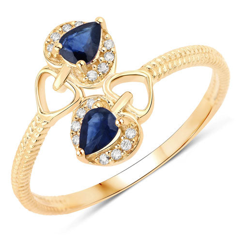 0.34 Carat Genuine Blue Sapphire and White Diamond 14K Yellow Gold Ring by Bids.com