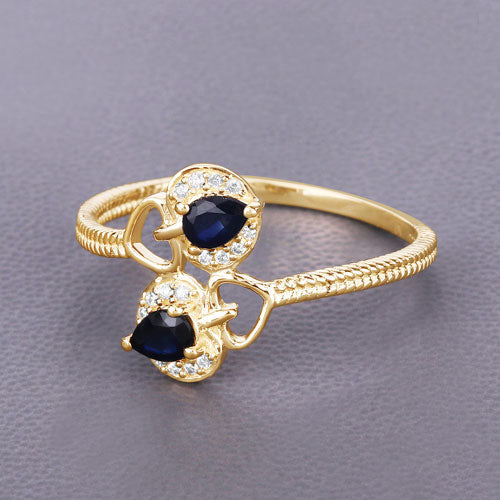 0.34 Carat Genuine Blue Sapphire and White Diamond 14K Yellow Gold Ring by Bids.com