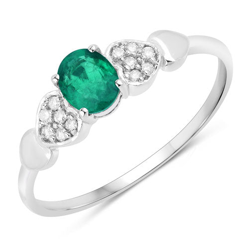 0.36 Carat Genuine Zambian Emerald and White Diamond 14K White Gold Ring by Bids.com