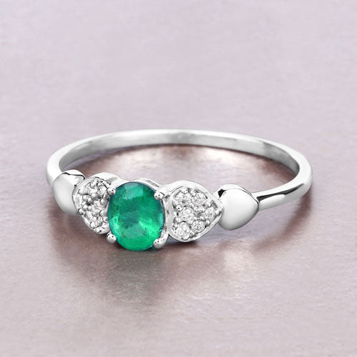 0.36 Carat Genuine Zambian Emerald and White Diamond 14K White Gold Ring by Bids.com