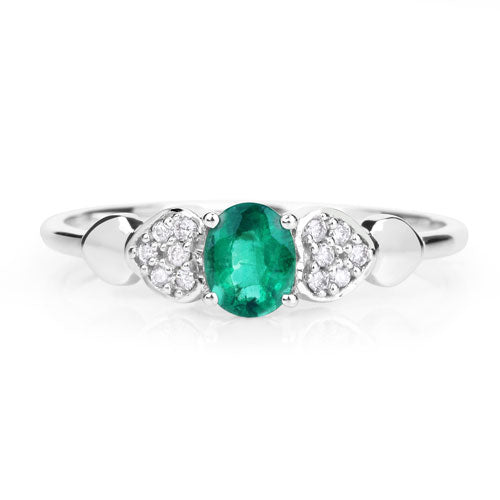 0.36 Carat Genuine Zambian Emerald and White Diamond 14K White Gold Ring by Bids.com
