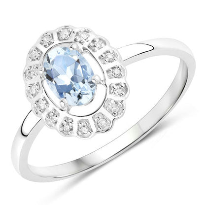 0.44 Carat Genuine Aquamarine and White Diamond 14K White Gold Ring by Bids.com