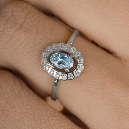 0.44 Carat Genuine Aquamarine and White Diamond 14K White Gold Ring by Bids.com