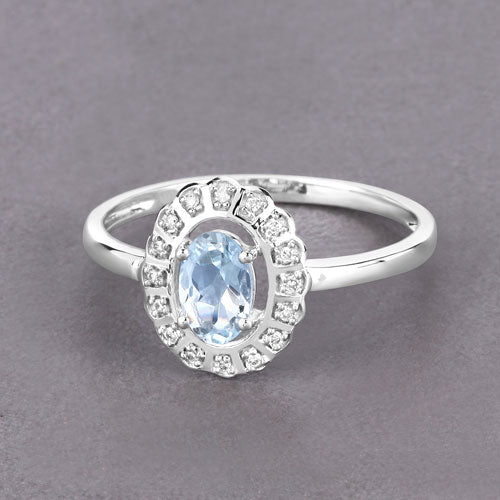 0.44 Carat Genuine Aquamarine and White Diamond 14K White Gold Ring by Bids.com