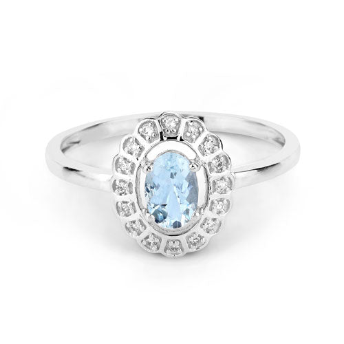 0.44 Carat Genuine Aquamarine and White Diamond 14K White Gold Ring by Bids.com