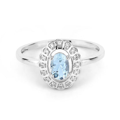 0.44 Carat Genuine Aquamarine and White Diamond 14K White Gold Ring by Bids.com