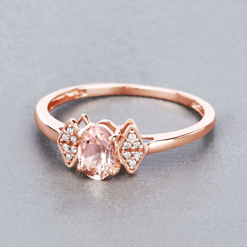 0.46 Carat Genuine Morganite and White Diamond 14K Rose Gold Ring by Bids.com