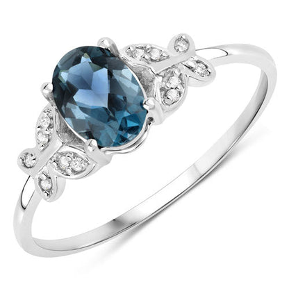 0.93 Carat Genuine London Blue Topaz and White Diamond 14K White Gold Ring by Bids.com