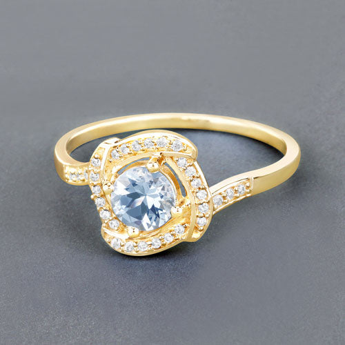 0.46 Carat Genuine Aquamarine and White Diamond 14K Yellow Gold Ring by Bids.com