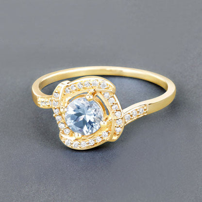 0.46 Carat Genuine Aquamarine and White Diamond 14K Yellow Gold Ring by Bids.com