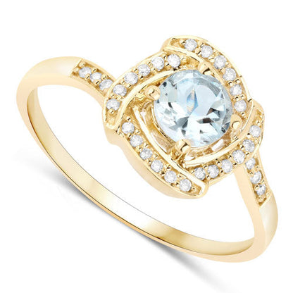 0.46 Carat Genuine Aquamarine and White Diamond 14K Yellow Gold Ring by Bids.com